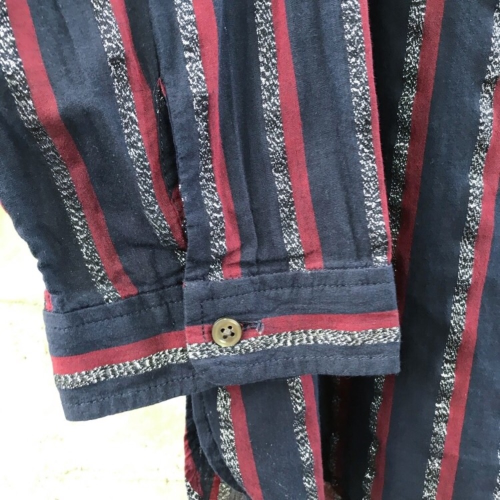 J. Crew Top Navy Metallic Stripe Popover Tunic 1/2 Button Shirt Long Sleeve - Picture 6 of 8